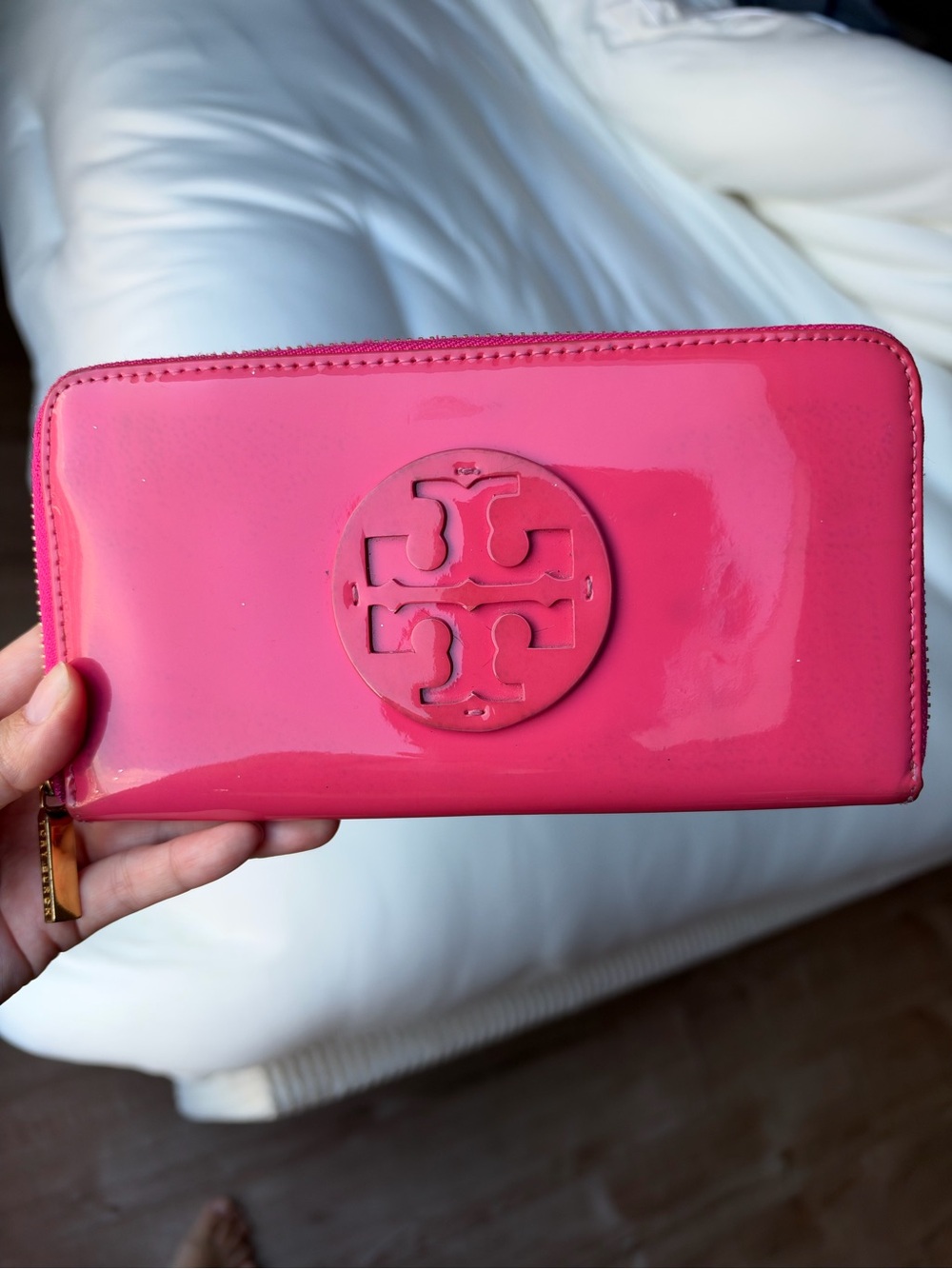 Tory Burch Hot Pink Patent Zip-Around Wallet